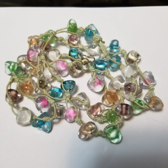 Hand-Knotted Multicolor Glass Bead Necklace Boho Artisan Vibes - Picture 1 of 2
